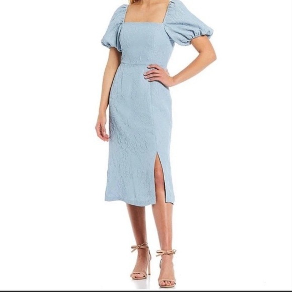 Sachin & Babi Amber Square Neck Puff Sleeve Slit Hem Midi Dress Size 10
